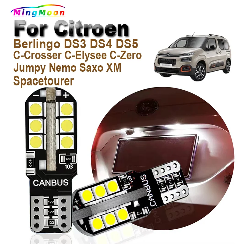 2Pcs T10 LED License Plate Bulbs For Citroen Berlingo DS3 DS4 DS5 C-Crosser C-Elysee C-Zero Jumpy Nemo Saxo Spacetourer XM