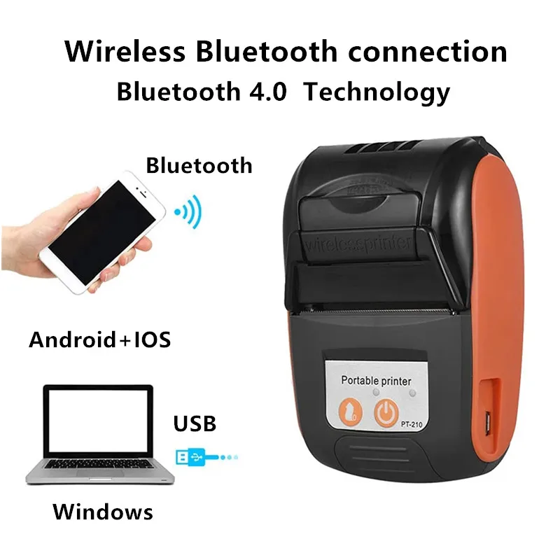 PT210 Mini 58mm Thermal Receipt POS Printer Wireless Bluetooth Portable Ticket Bill IOS Android Invoice Business Retail