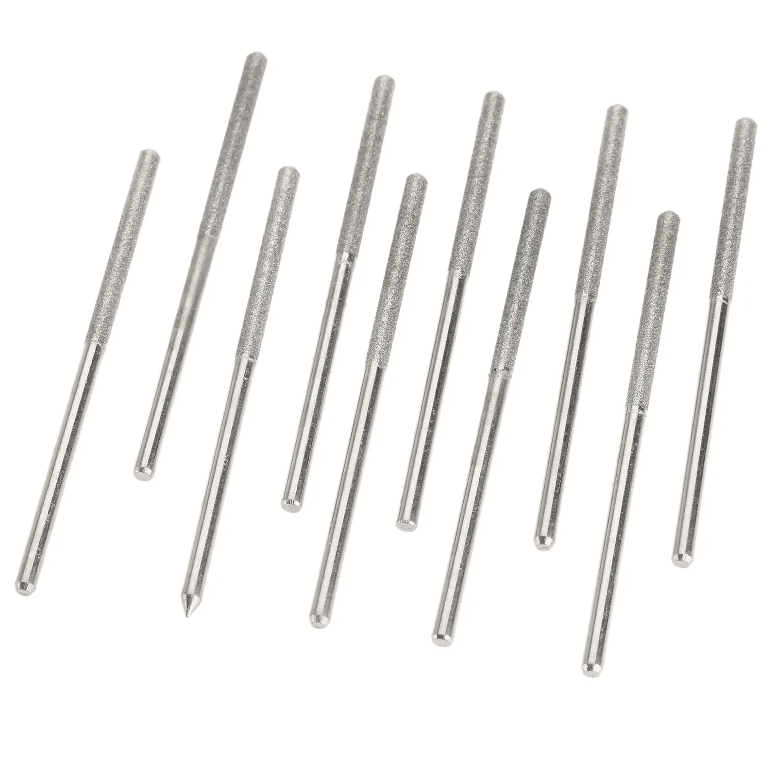 10Pcs Drill Diamond Coated Grinder Heads 3mm Shank Cylindrical Flat Head Lengthened Burrs Set Polishing For Dremel Rotary Tool