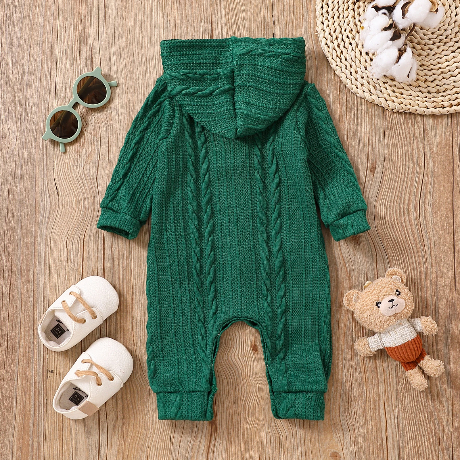 Spring, Autumn And Winter Festival Boys And Girls Infant Long-sleeved Korean Lively Hugh Knitted Solid Color Baby Romper