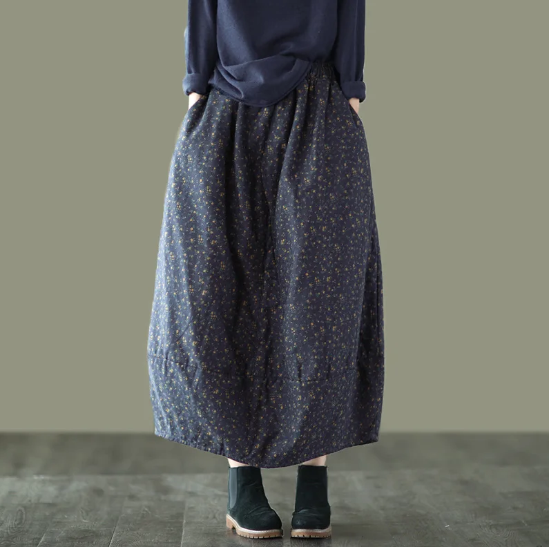 

Осенне-весенние юбки, женские свободные хлопковые юбки с принтом в стиле ретро, плотная женская модная одежда трапециевидной формы JJ914