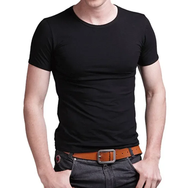 2026 Stretch V Collar Mens T Shirt Solid Color Short Sleeved T-Shirt For Male Men Tights Slim Tshirt