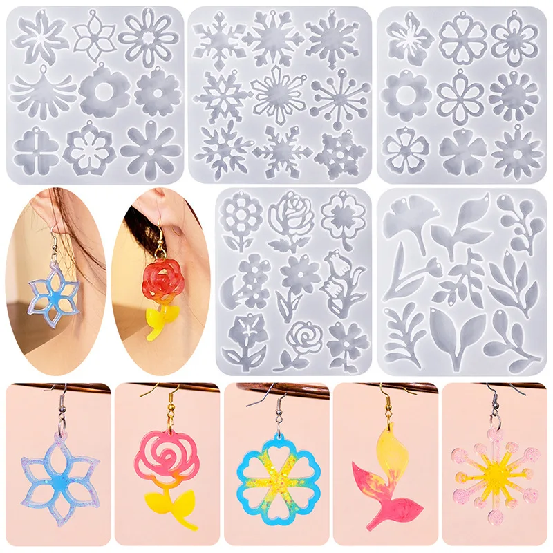 Molde de resina epoxi de cristal DIY, molde de silicona con forma de flor, pendiente colgante