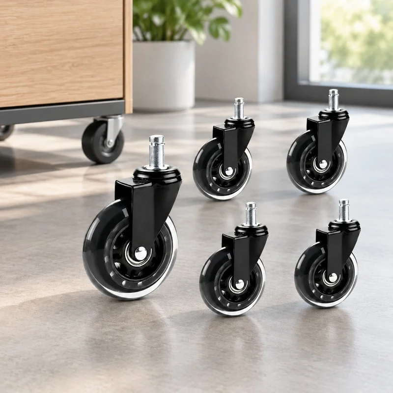 5-Piece Replacement Casters for Office Chairs, Smooth Rollers Suitable for Hardwood, Tile, and Carpet Flooring