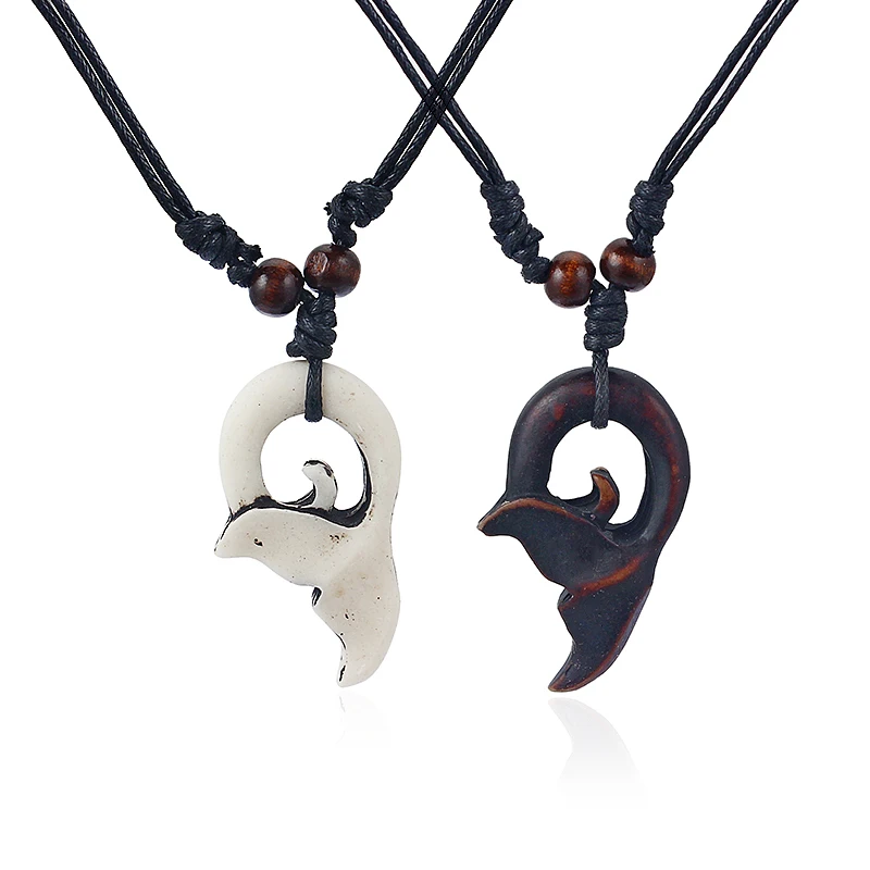 12pcs Ethnic Tribal Whale Tail Resin Pendant Necklace Surfer Amulet Charms Necklace Wholesale Fashion Jewelry Choker