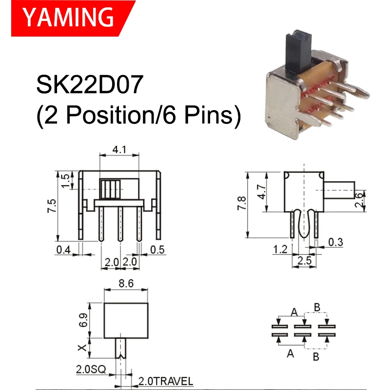 100PCS MS MSK SS Tact Slide Toggle Switch Micro-power Single And Double-row Direct-inserted Horizontal Sliding Second/Third Gear