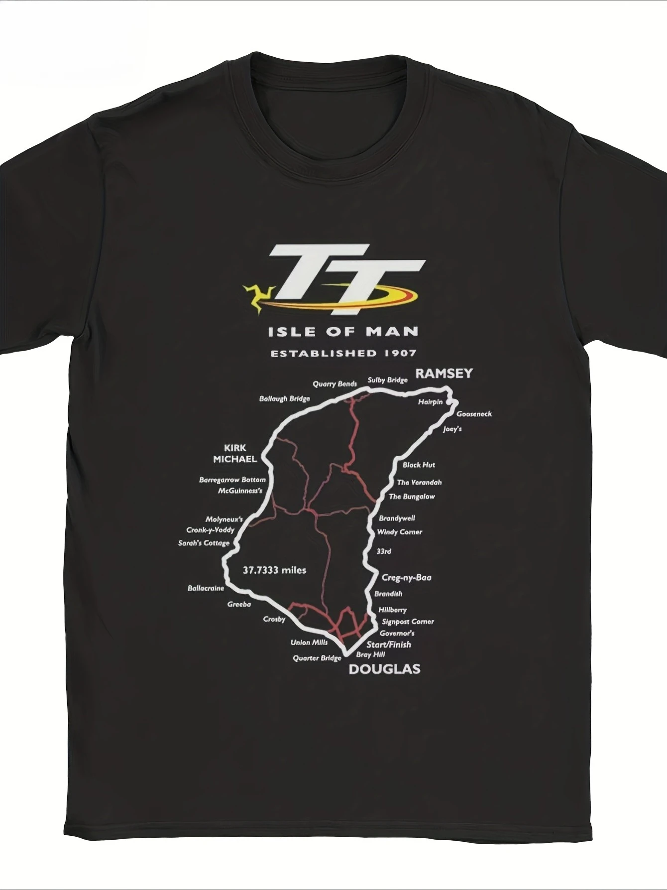 تي شيرت Isle of Man TT لسباق الدراجات النارية للرجال والنساء - شعار TT مستوحى رسميًا وتصميم طبق الأصل رقم 6