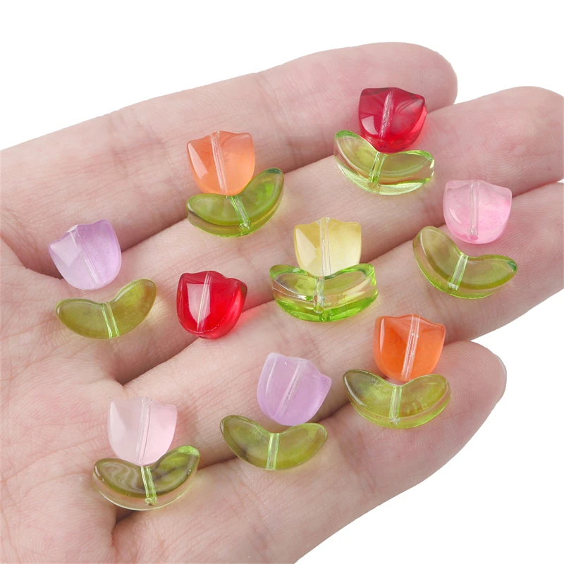 10/20Sets Handmade Colorful Glass Tulip Flower Beads Charm for Earring Bracelet Necklace DIY Jewelry Craft Making Accessories image 5