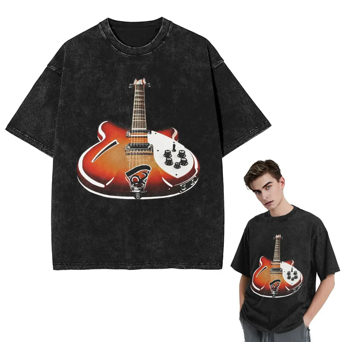 الشارع الشهير تي شيرت خمر Rickenbacker 360 غسلها تي شيرت قصير الأكمام الهيب هوب قمم تي شيرت تيز للرجال والنساء #1