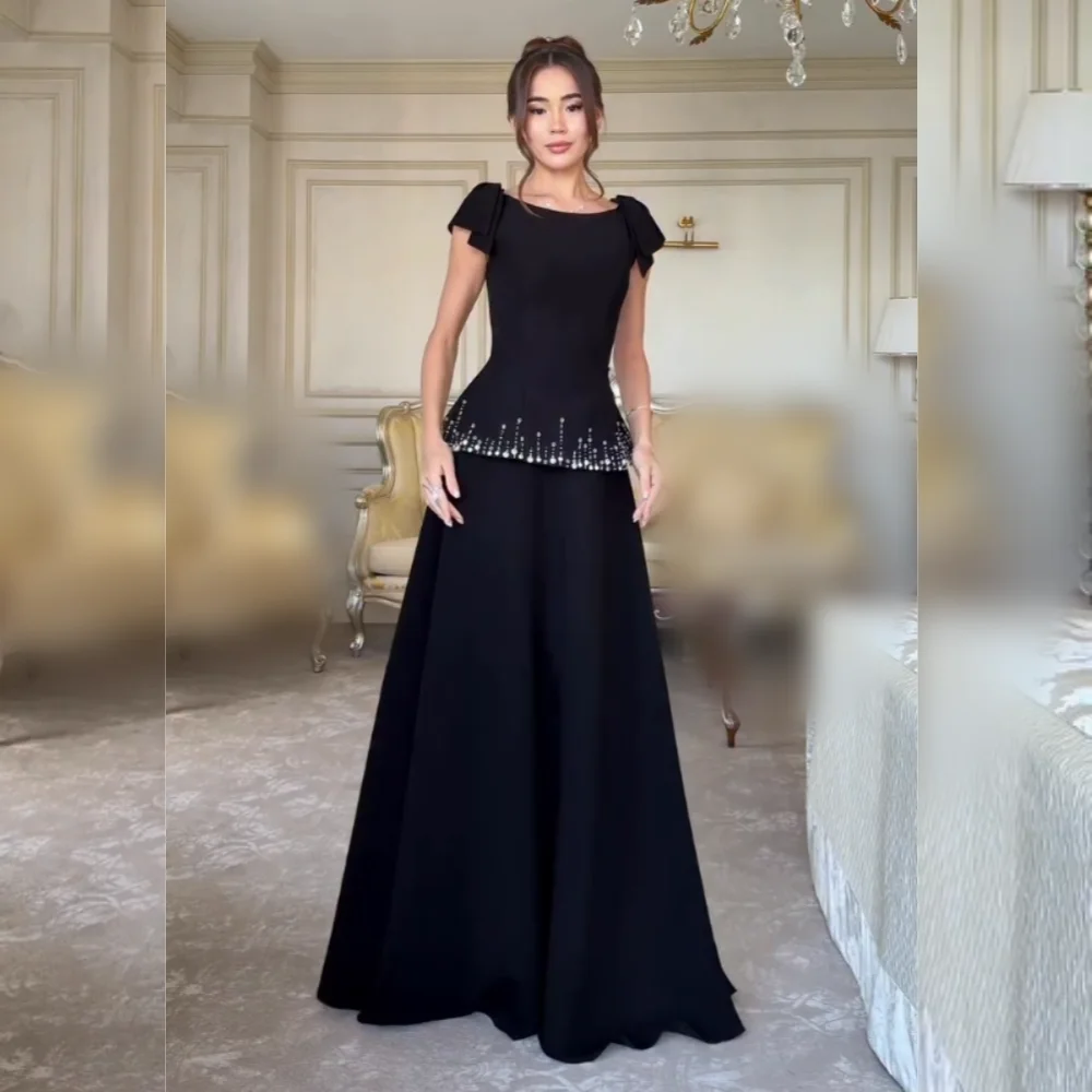 Customized Elegant Chic O-Neck Prom Evening Gowns Glitter A-line Long Dresses High Quality Party Dress