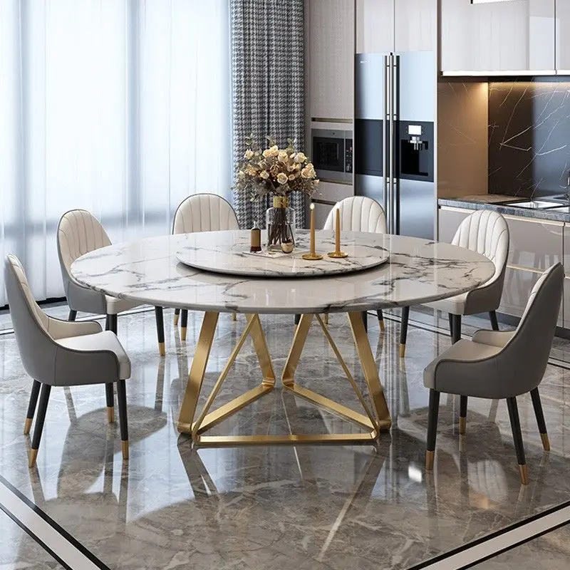 Dining table Round table with turntable Marble combination Household