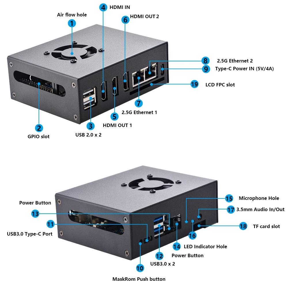 Imagem -05 - Geeekpi Orange pi Plus com Soquete Emmc Caixa de Metal Opi Plus 5v 3.6a Psu Ventilador 40 mm Dissipadores de Alumínio 16gb Peças