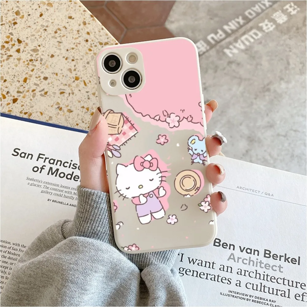 Sario-H-Hello Cat K-Kitty  Phone Case For Iphone 11 13 14 Pro Max X Xr Xs Max Se2020 12mini White Cover Case