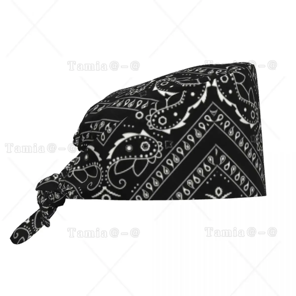 Custom Black Bandana Pattern Scrubs Cap  Hats Men Women Paisley Style Operating Room Cap Nursing Cap Lab Works Hat