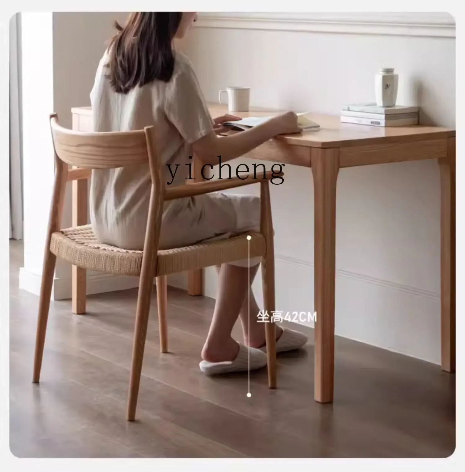 

solid wood dining chair home dining room back chair simple rope woven log casual armchair kawaii accessories