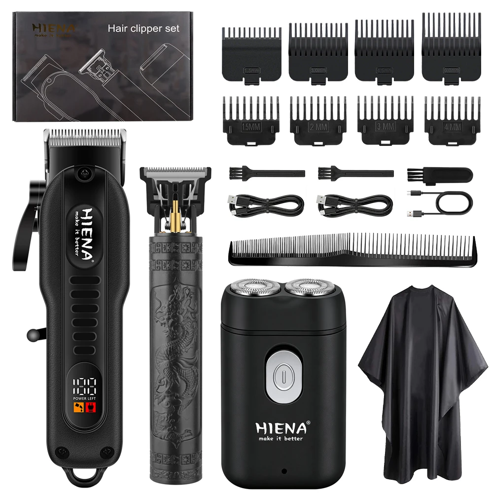 HIENA 1/3 Pieces Hair Clippers Set Men Professional Electric Cordless Hair Trimmer For Man Waterproof Oil Head Haircut Machine