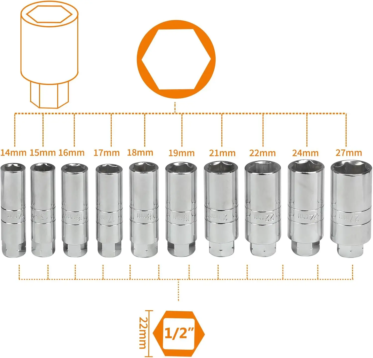 43PCS Steering Hub Suspension Shock Absorber Strut Nut Removal Tool Socket Set