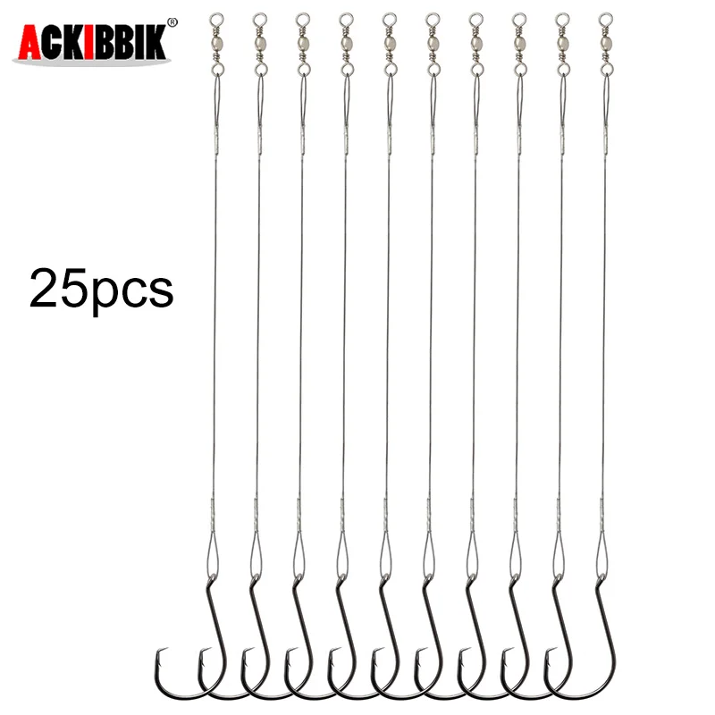 

25Pcs Circle Hooks with Steel Wire Leader Saltwater 10/0-1/0 Steel Circle Hook Rigs Circle Fishing Hooks Rig for Catfish Bass