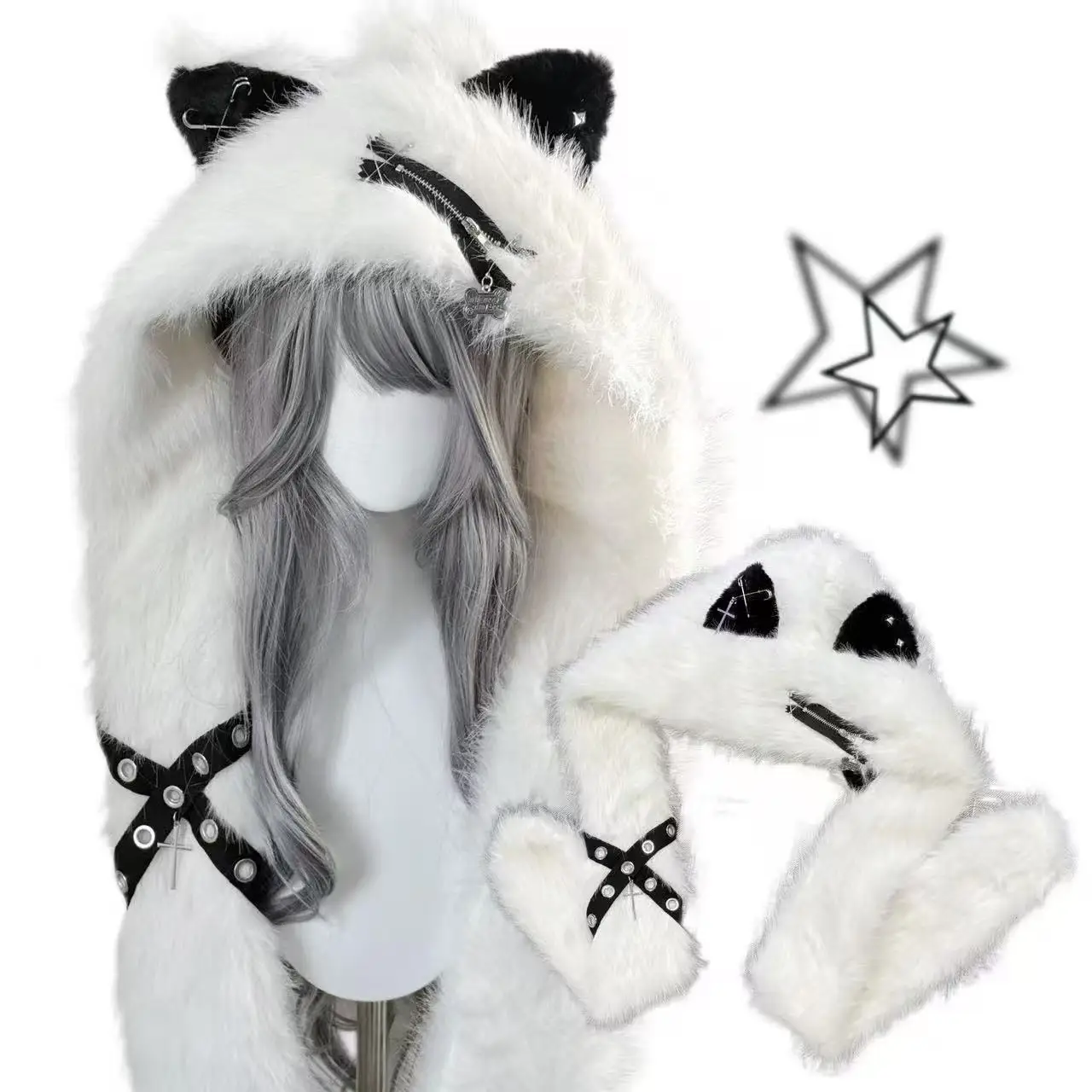 

Kawaii Fluffy Cat Ear Fox Beanies Cap Funny Anime Hat Plush Faux Fur Cute Animals Performance Cosplay Props Costume Party Hats