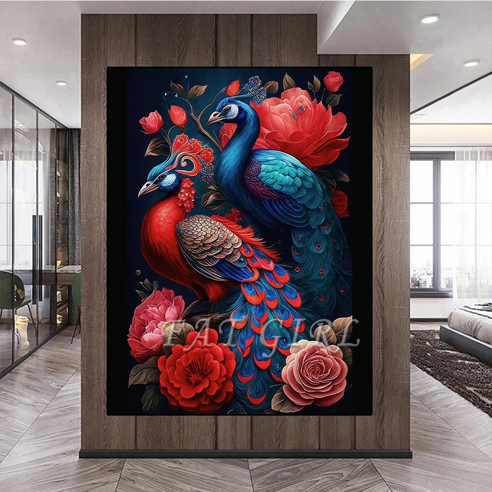 5D Diy Diamond Embroidery Wealthy Peacock Scenery Full Diamond Painting New Arrival Peony Cross Stitch Kit Animal Home Decor N39