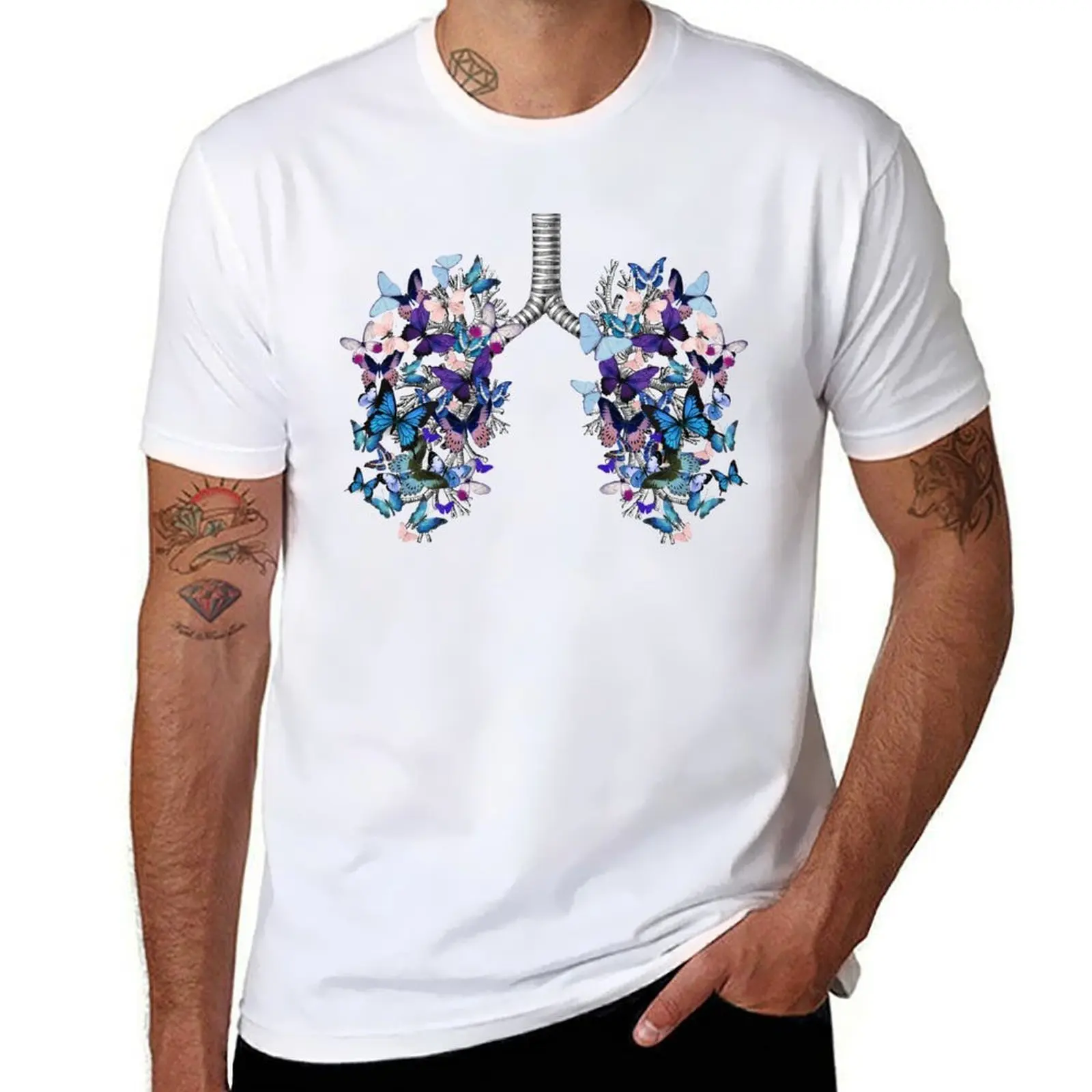 

lungs blue butterflies, anatomy, watercolor T-Shirt cotton t shirt man t shirt personalised T-Shirt