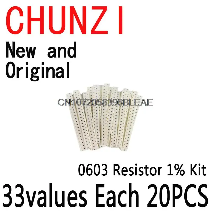 33valuesX 20PCS=660PCS SMD Resistor Kit Assorted Kit Sample Kit 0603 1% 1ohm-1M ohm