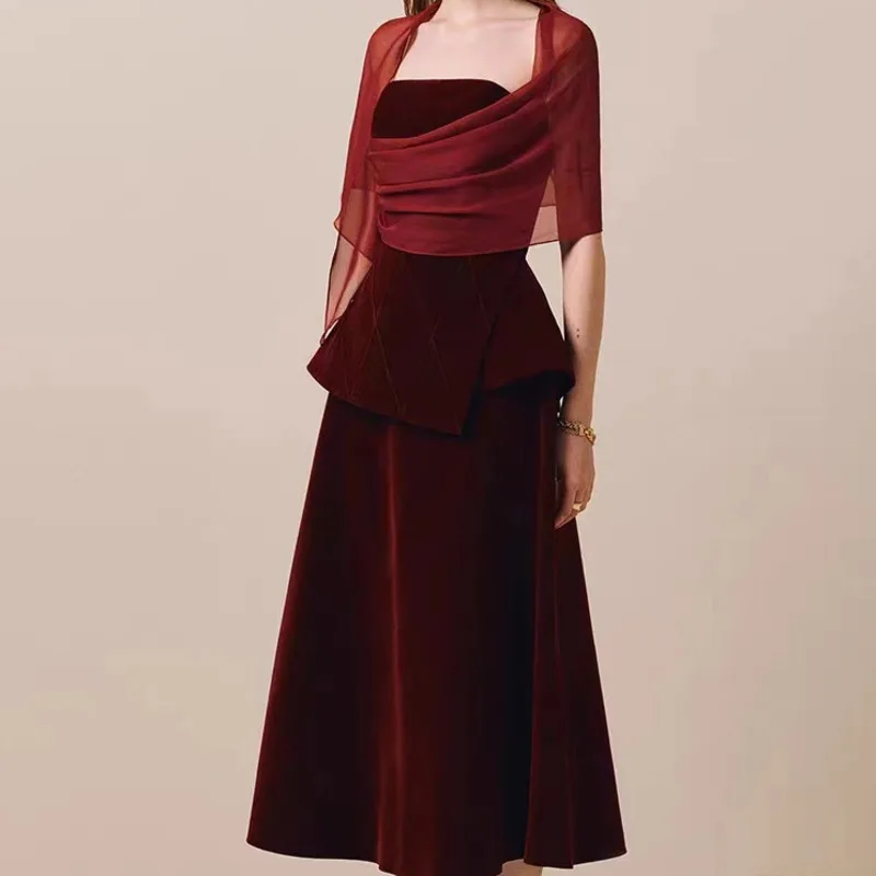 HKSH Spring New Women Tide Y2K Elegant Fashion Style Shawl Dress Ins Chic Stylish Niche Design Waist Strapless Long Skirt HK4718