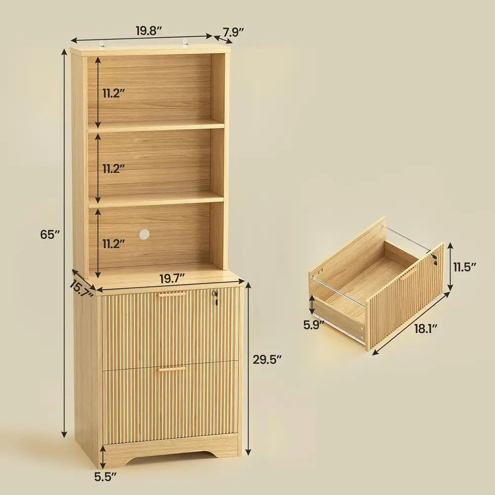 Natural Oak Letter & Legal Size Filing Cabinet with Lock, Adjustable Shelves, and Hanging File Rails
