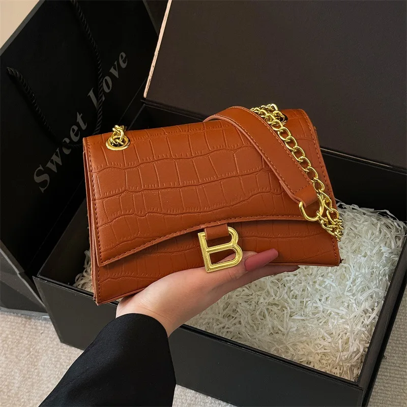 

Women's Shoulder Bag - Sandhourglass Lettered Stone Texture Chain Strap Crossbody/Underarm Bag, Fashionable & Versatile