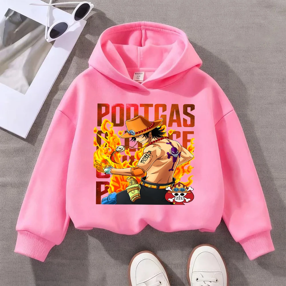 

One Piece Portgas D Ace Kids Hoodie, Anime Character Printed Children's Sweatshirt, Casual Fashion Pullover for Boys Girls
