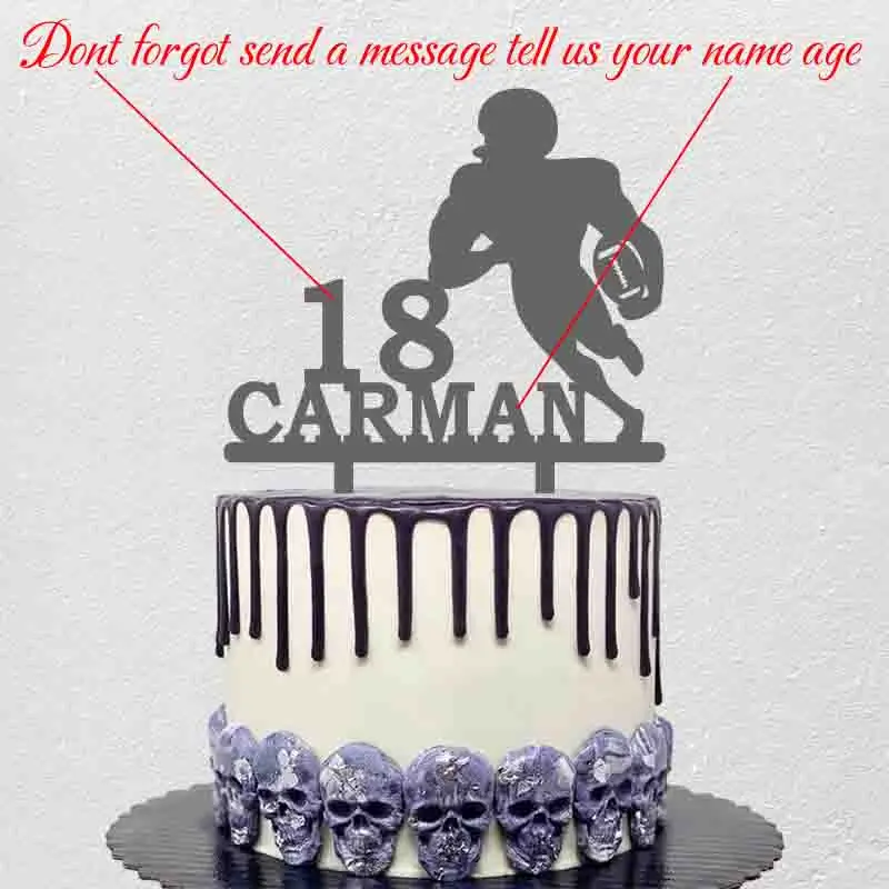 Personalized American Football Cake Topper Custom Name Age Man Playing Rugby For Football Player Birthday Party Cake Decoration