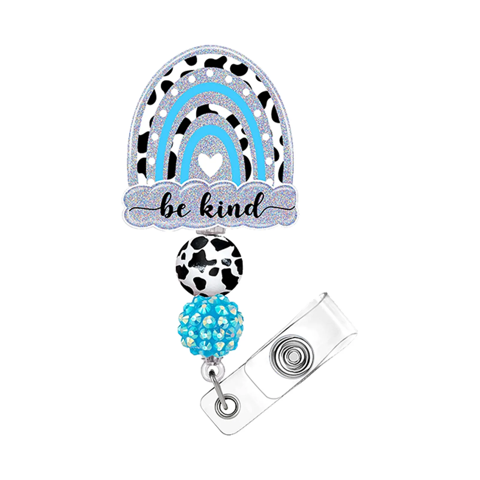 Pull Tabs Acrylic Retractable Badge Reel Cow Pull Tabs Beaded Rhinestone Beaded For Nurse Doctor Badge Holder