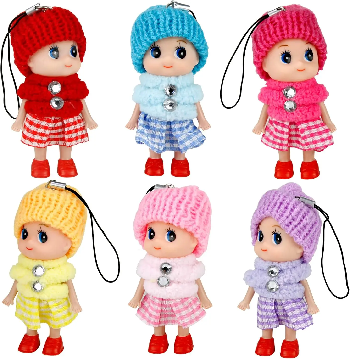 

6 PCS Small Dolls Toys Girls Fashion Dollhouse Dolls Princess Cute Soft Plush Skirt Doll Mobile Phone Pendant Decoration Gift