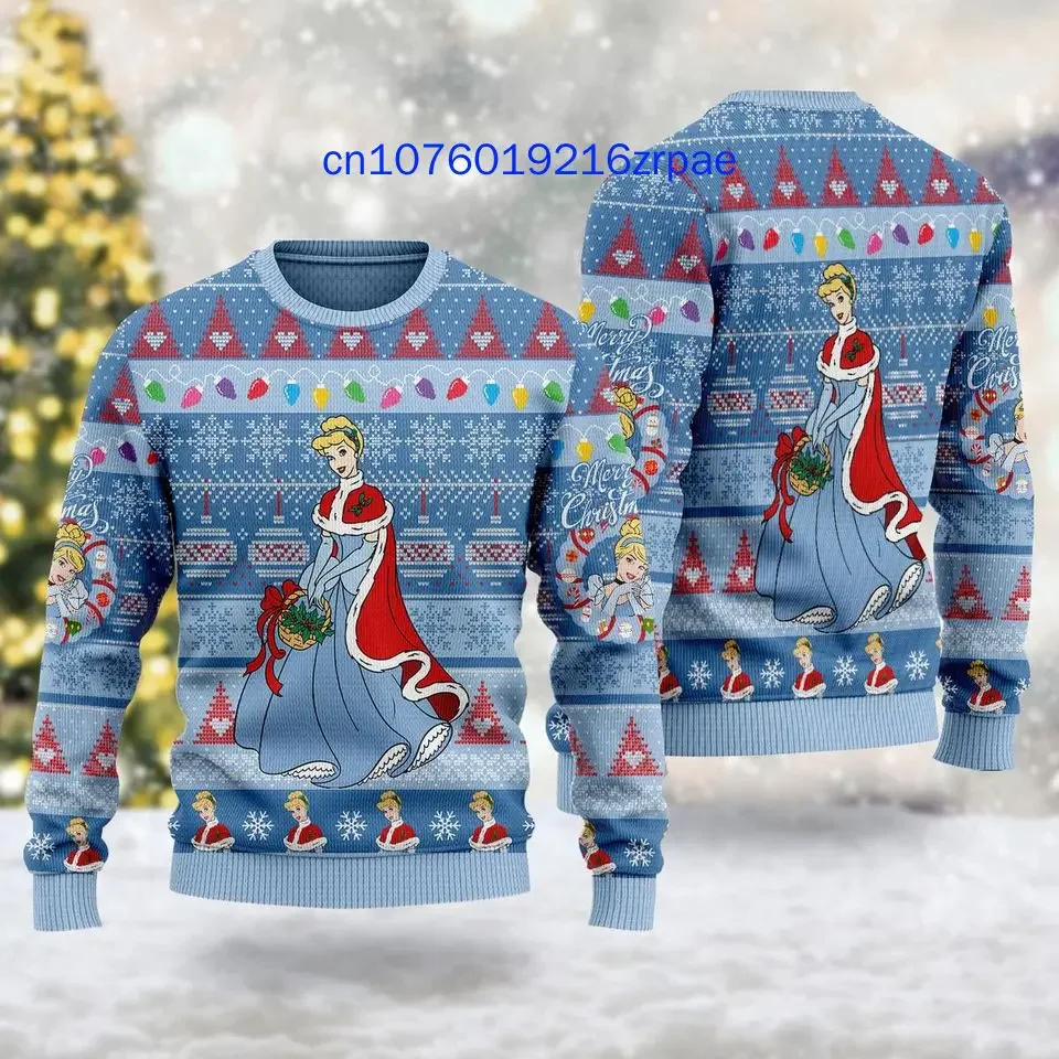 Cinderella Princess Christmas Sweater Men's Women's 3d Print Ugly Sweater Disney Belle Princess Ugly Christmas Sweater Tops