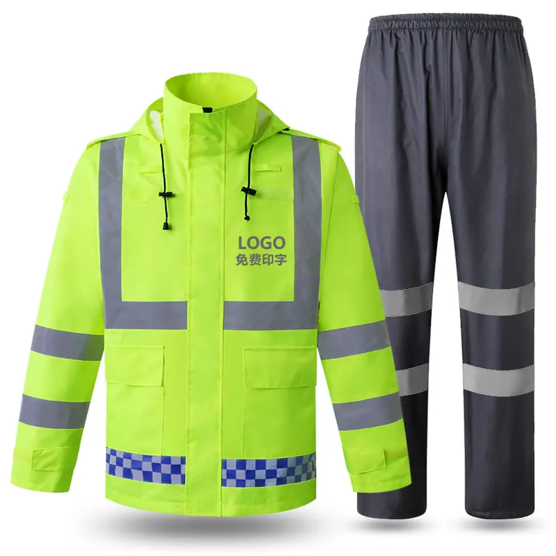 Hi Vis Rain Jacket and Pants for Men Waterproof Rainsuit Set High Viz Visibility Rain Gear Windproof Reflective Raincoat