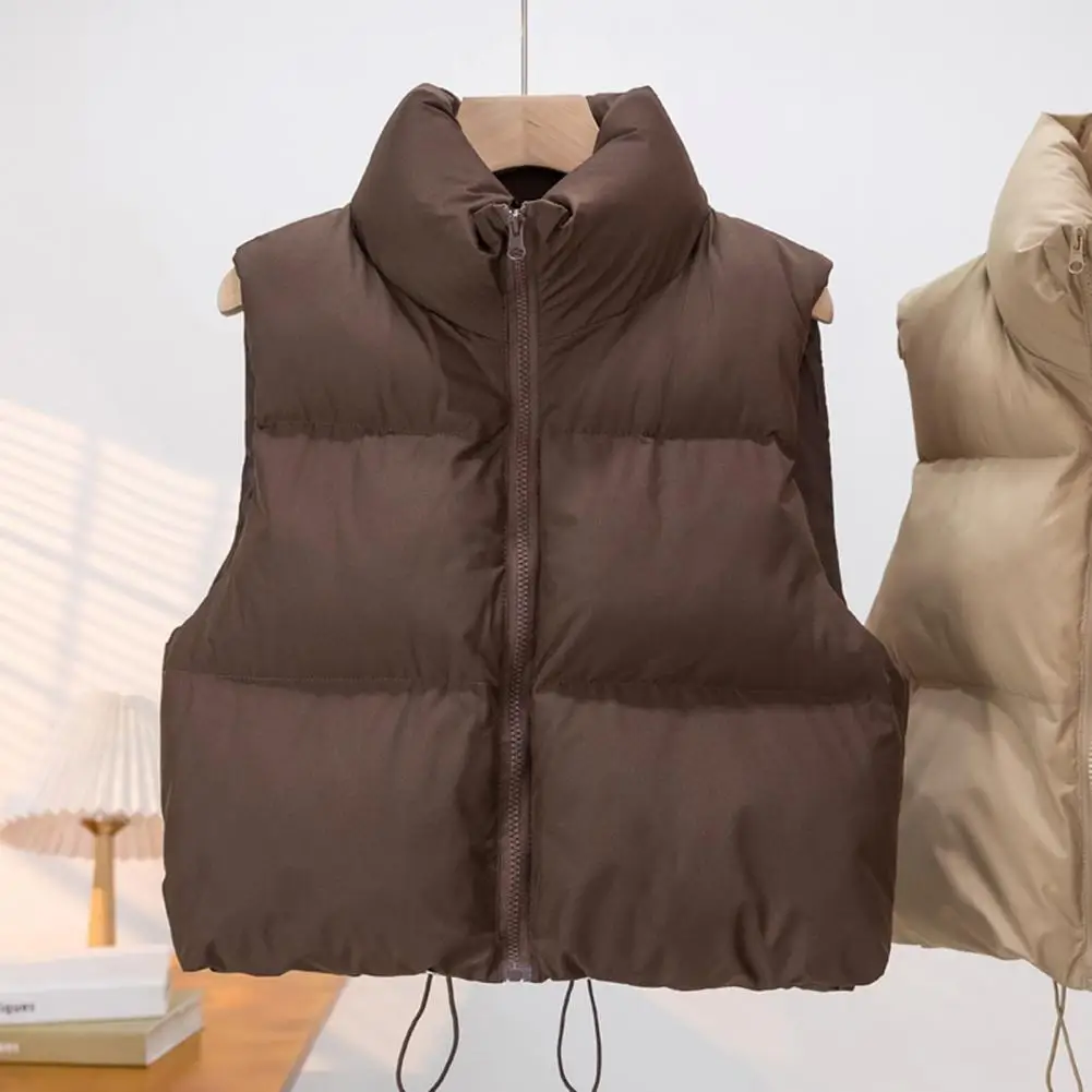 Solid Color Women Vest Jacket Women's Winter Padded Vest with Zipper Closure Stand-up Collar Sleeveless Outdoor Down for Heat