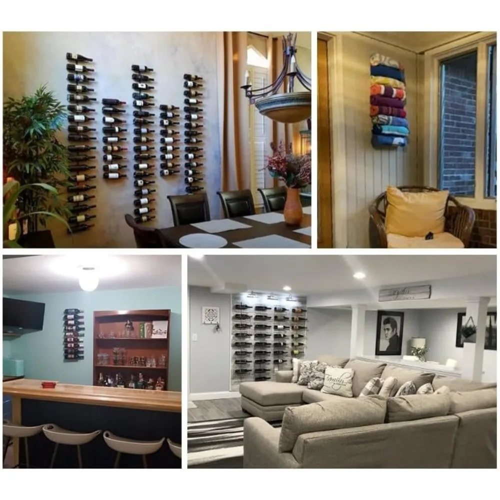 Wall-Mounted Wine Rack Set of 2, Holds 9 Bottles Each, Black Metal for Home Bar or Kitchen