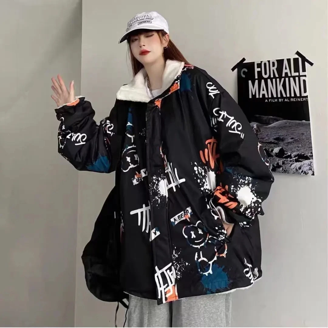 Cotton Jacket Female Winter Ins Super Fire Thickened Cotton Jacket Student Men And Women Harajuku Style Trend Lamb Wool Coats