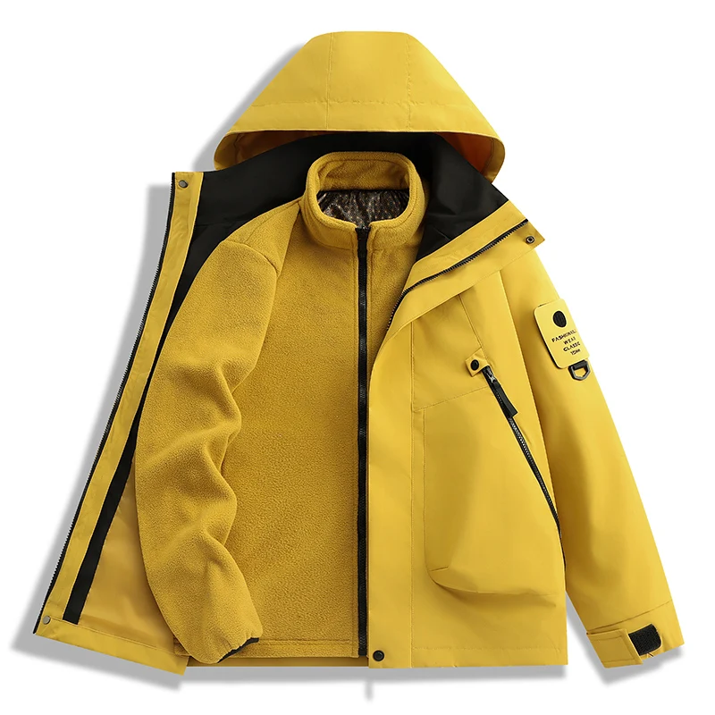 Men Ski Jackets Waterproof Fleece Lined Coats Softshell Winter Warm Thermal With Hood Jacket Hiking Camping Fishing Windbreaker