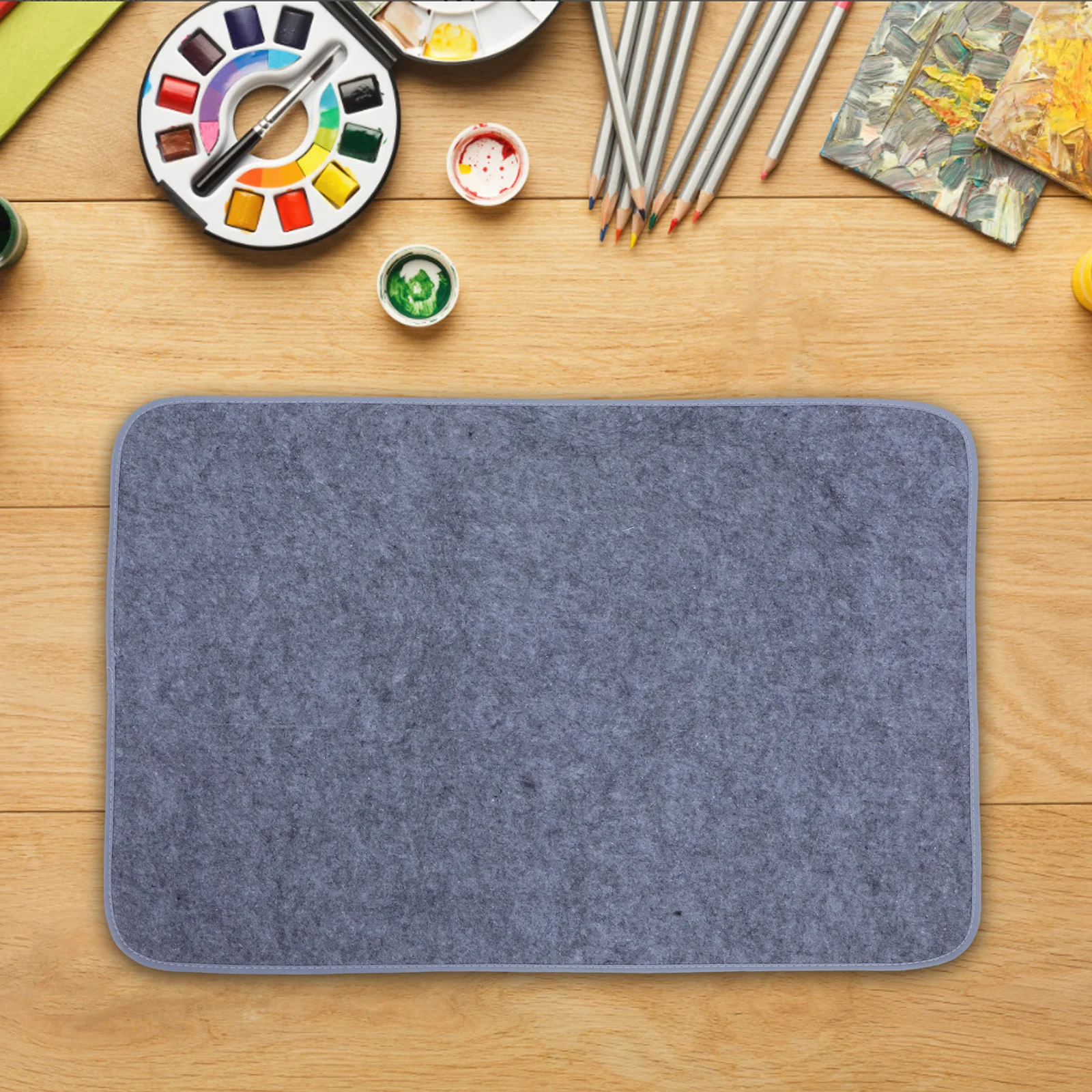 

Thickened Calligraphy Drawing Mat Soft Ink Proof Writing Painting Pad Gray Desk Mat Felt Durable Edge Protection for Home