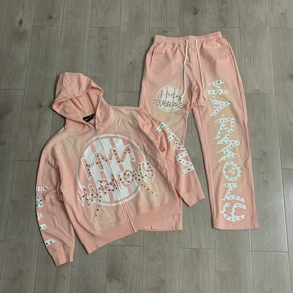 하이 스트리트 샤이닝 다이아몬드 테리 지퍼 후드 후디와 - Jogger Sweatpants Men 리뷰 및 가격