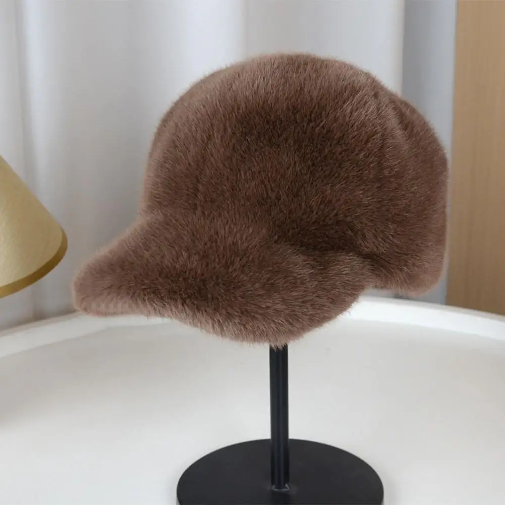 Solid Color Fuzzy Hat Plush Fuzzy Faux Fur Baseball Cap Fluffy Winter Warm Hat for Men Women Adjustable Unisex Curved Brim