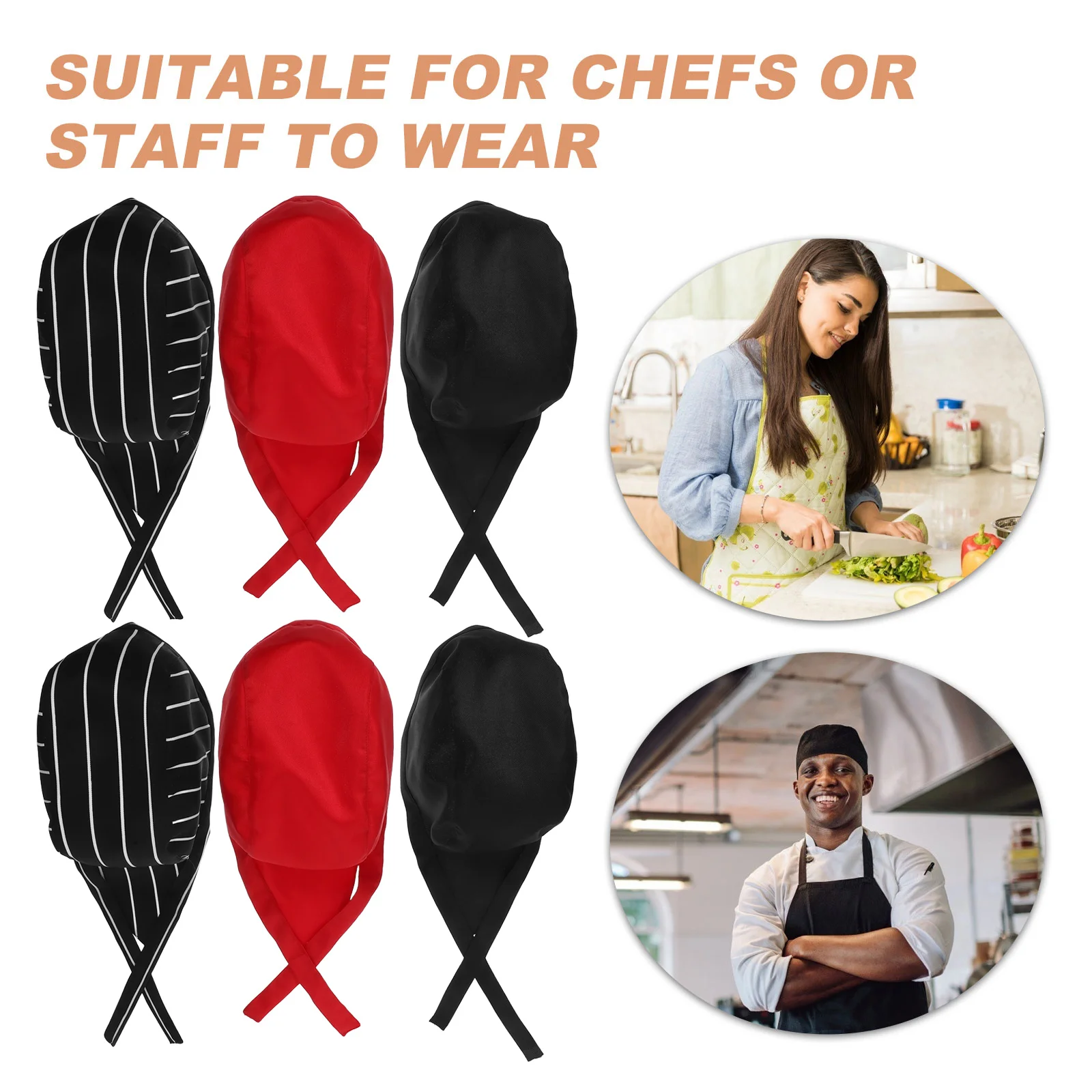 6pcs Chef Hats Breathable Cotton Sweat-Absorbing Adjustable Unisex Kitchen Cap For Cooking Catering Services Washable