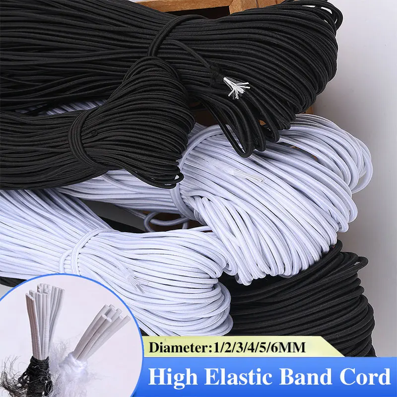 

1/2/3/4/5/6mm White Black Round Elastic Bands Cord High-Quality Rubber Stretch Elastics Rope for DIY Sewing Clothes Accessories