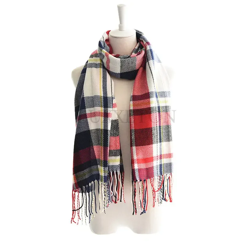 Plaid Long Scarf Winter Warm Cashmere Women Pashmina Foulard Bandana Scarves Female Luxury Hijab Tassel Shawl Wraps