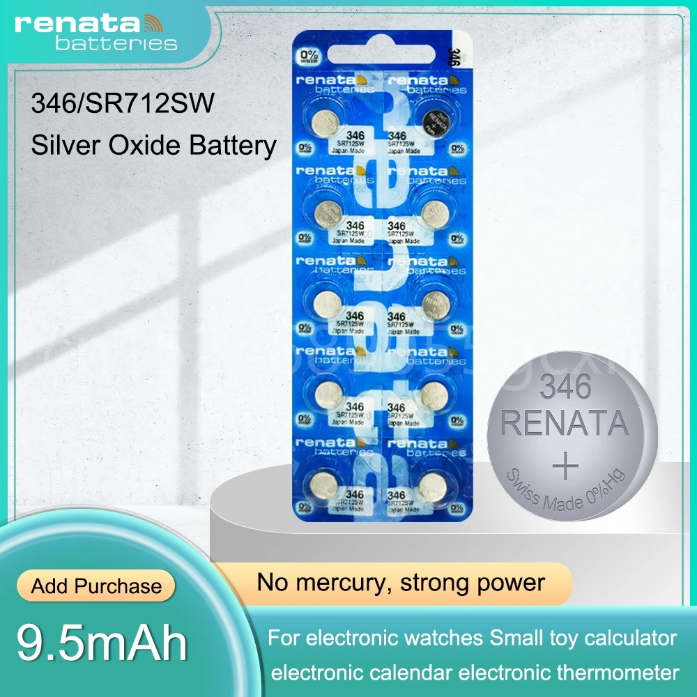 Renata-bateria do relógio suíço, 1.55v, 1.55v, óxido de prata, para relógio de escala, brinquedo, botão feito, produto original, 346 sr712sw