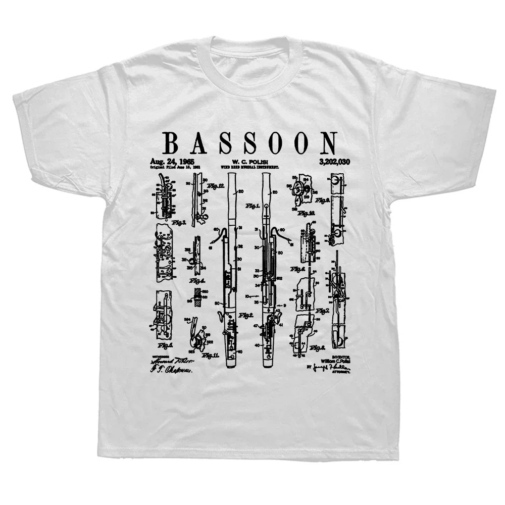 Summer Graphic Cotton Streetwear Birthday Gifts T-shirt Men Funny Bassoon Player Vintage Patent Bassoonist Drawing T Shirts