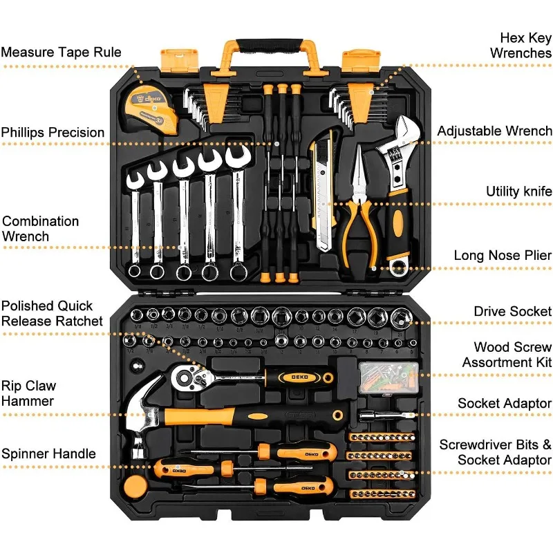 158 Piece Tool Set-General Household Hand Tool Kit