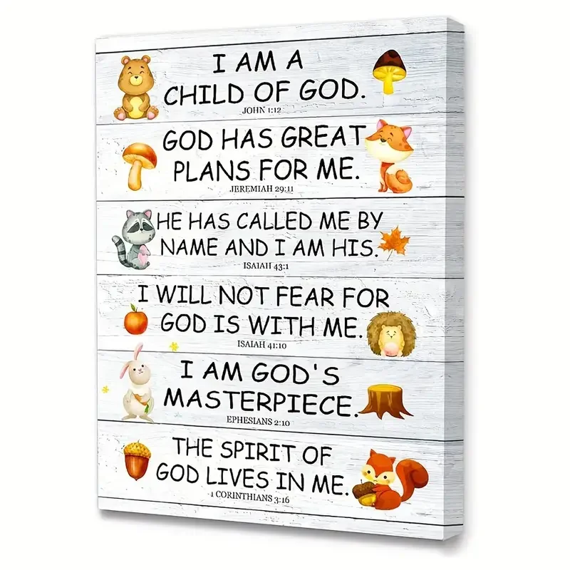 1pc No Framed Bible Verses Wall Art For Kids, I Am Child Of God Scripture Wall Art Canvas, Christian Religious Wall Art Gift