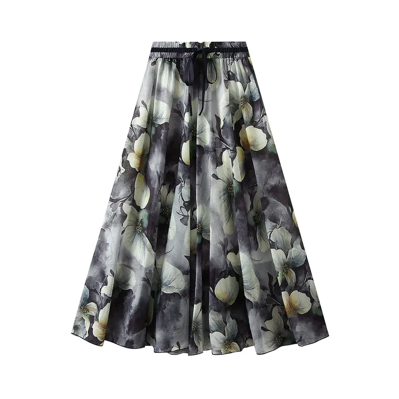 Korean Style Floral Skirts Lady A-Line Loose Women High Street Elegant Fashion Slim Skirt Beach Holiday Casual Spring Summer